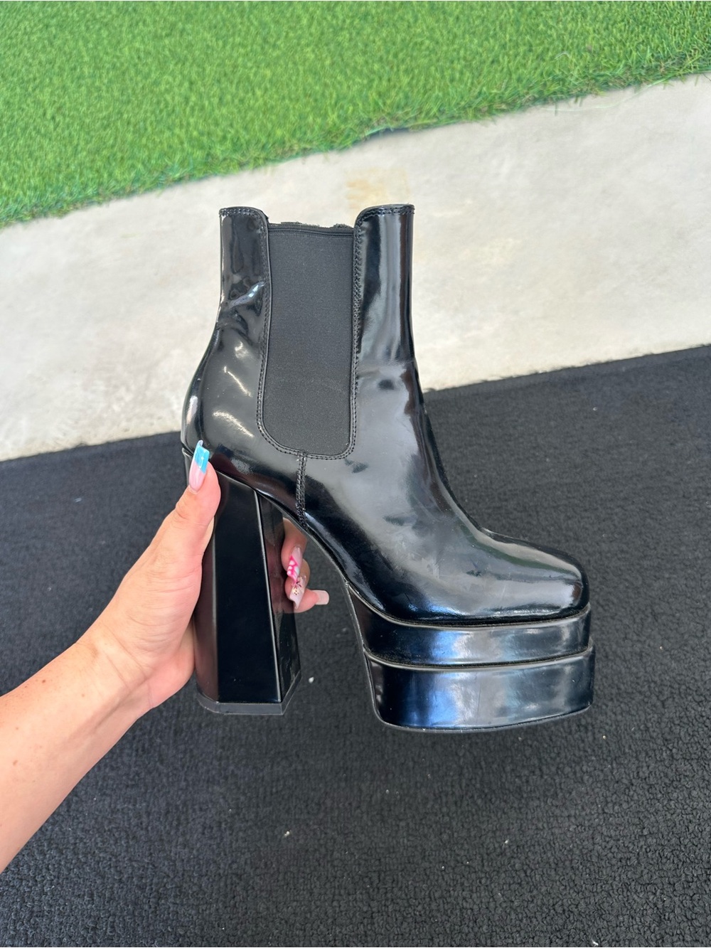 Jeffrey Campbell Black Patent Platform Chelsea Boot